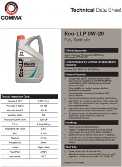 COMMA ECO-LLP 0W-20 ACEA C5 API SN Plus 1л Масло моторное